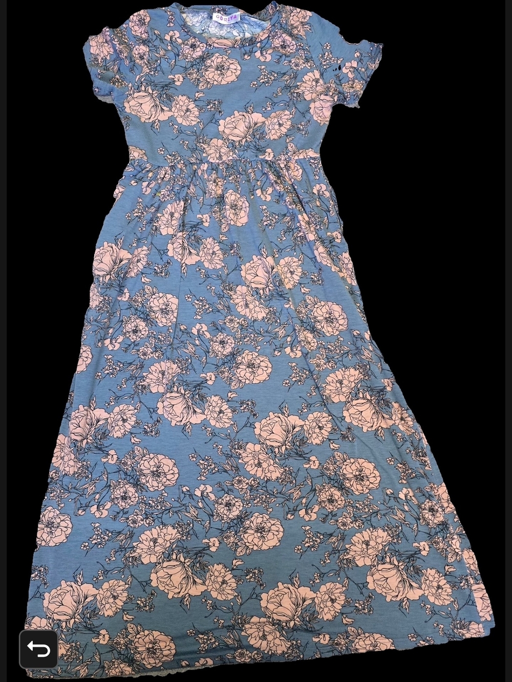 Blue Dress with Pink Floral Print
